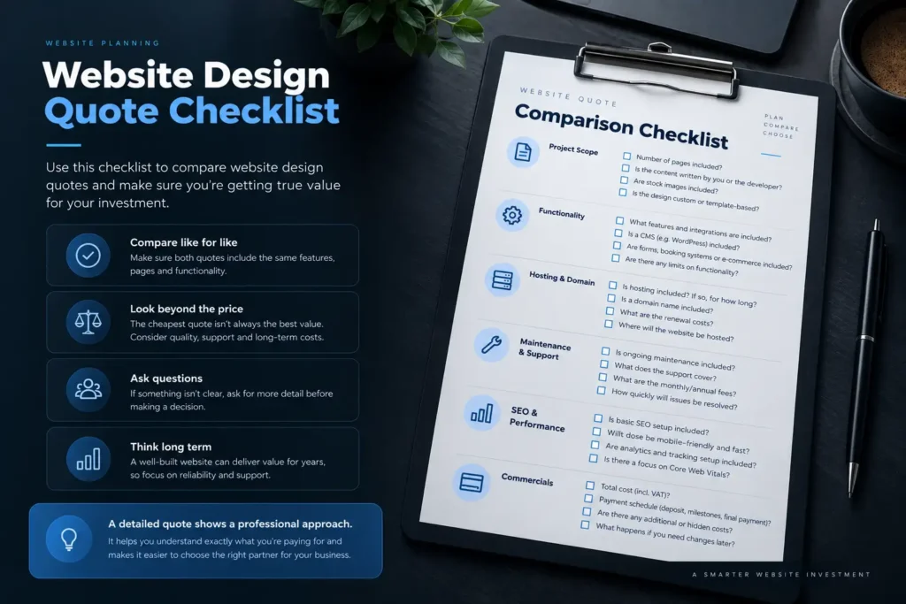 Website design quote comparison checklist for South African businesses